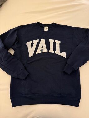 Hanes Navy Crewneck Sweater with White VAIL Lettering